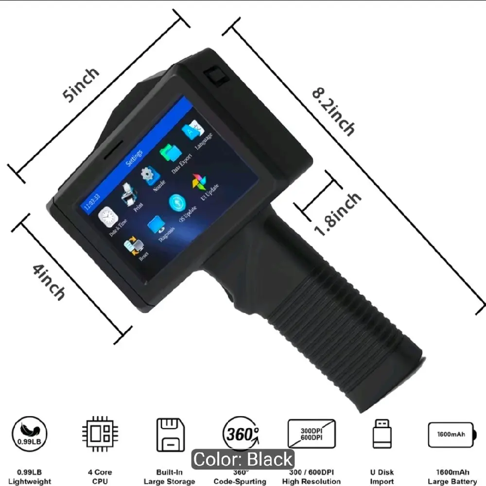 Handheld Portable Inkjet Printer Compatible for Smartphones Tablets PC - Original Quick-Dry Ink, Instant Label & QR Code Printer with -Suitable for Office, Retail, Inventory, Date Printing (No Electronics, North America Voltage