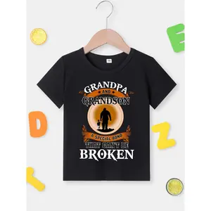 Grandpa and Grandson Printed round Neck Cute T-shirt, Casual Short Sleeve Comfortable Top, Boys Summer Clothing