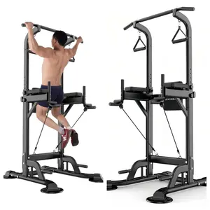 Multifunction Pull Up Bar Dip Station for Home Gym, Adjustable Height Power Tower, 880LBS Capacity Strength Training Equipment for Full Body Workout, Indoor Fitness Chin Up Bar for Men Women