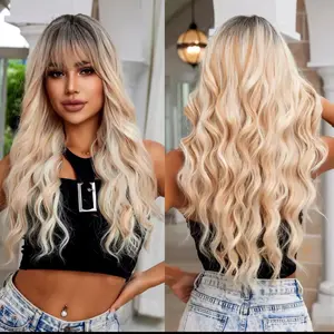 Blond beautiful Long wavy hair wig, heat resistant 24” with bangs