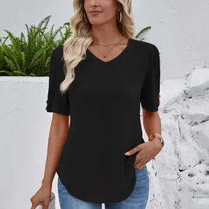 Summer Tops for Women Trendy V Neck T Shirts Womens Loose Casual Short Sleeve Fashion Top Beach