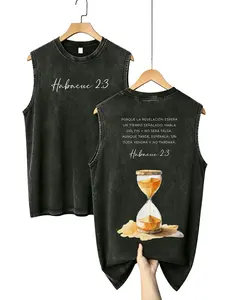 Habacuc 2:3 Sleeveless Top with Sandglass Design and Spanish Text for Men tiktokshopspringglowup clothes clothing christian Album Graphic Grunge tees good shirts vintage
