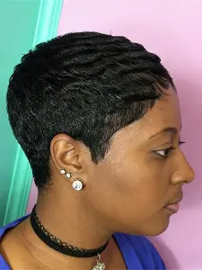 pixie wig daily party use Natural Human Hair wig for women stylish gift wig layered pixie cut human hair wig short straight human hair wig black color machine made Stylist Friendly Wig