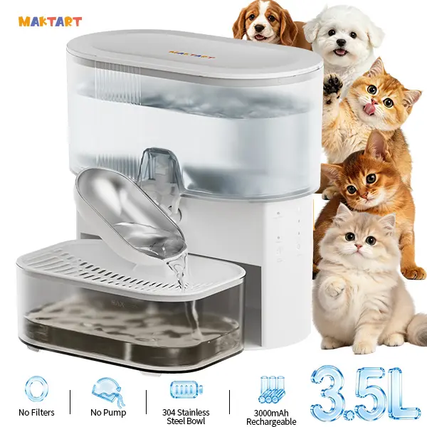 3.5L Stainless Steel No-Pump Cat Water Fountain - No Filters, Waste Separation, Pet Water Dispenser for Busy Cat Parents