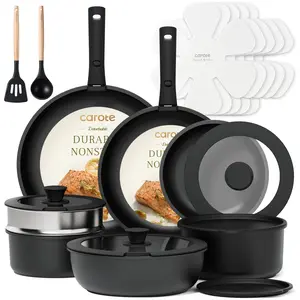 [Official] CAROTE 21Pcs Nonstick Cookware Set with Detachable/Removable Handle, Space Saving 5 in 1 Pots and Pans Set, Oven/Fridge/Dishwasher Safe