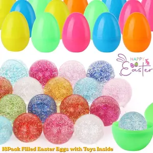 18 Pack Prefilled Easter Eggs with Bouncy Ball Toys, Kids Easter Basket Stuffers, Easter Egg Hunt Fillers, Party Favors Bulk for Boys & Girls, Easter Gifts