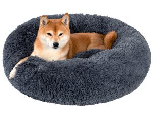 Dog Calming Beds for Small Medium Large Dogs - Round Donut Washable Puppy Dog Bed, Anti-Slip Faux Fur Fluffy Donut Cuddle Anxiety Cat Pet Bed(20" Dark Grey)