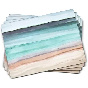Coastal Shore Placemats-Set of 4 Rectangular Cork Backed Table Mats with Ocean-Inspired Artwork-Heat & Stain Resistant Dining Placemats for Beach House Tables or Nautical Table Settings