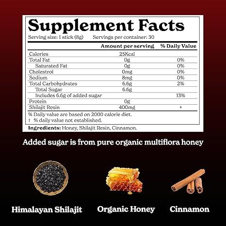 Pure Himalayan Shilajit Cinnamon Honey Sticks with Organic Honey | Easy to Consume Shilajit| 30 Sticks for Energy Boost & Immune Support, 85+ Trace Minerals, 75%+ Fulvic Acid