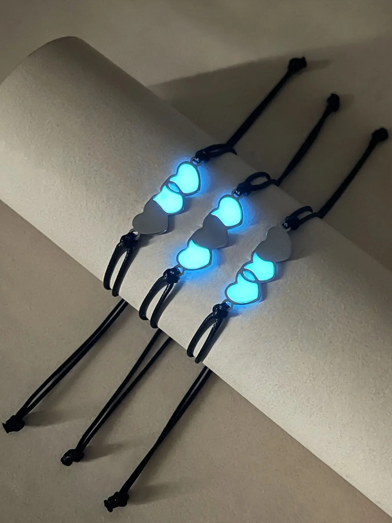 3-Piece Set Glowing Heart Pattern Linked Hearts Bracelet Sets, Cute Style Gift for Family and Friends, Fashionable Accessory Jewelry, Jewelry Gifts