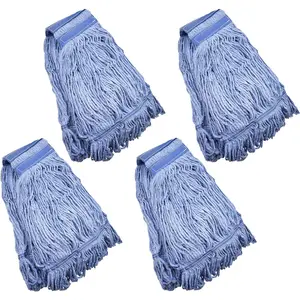 Mop  Replacement Commercial Heavy Duty String Blue Wet Mop Heads for 3 Typs Commercial Mop Handle(4 pcs,Large,Weight 23oz)