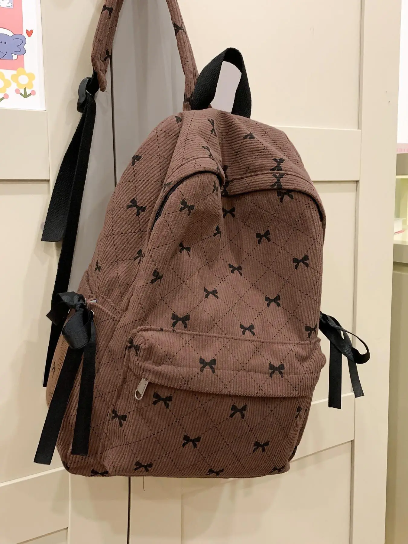 Women's Bowknot Pattern Decor Backpack, Casual Large Capacity Adjustable Backpack for Daily Used, Casual Travel Backpack, Preppy Student School Bag