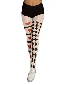 ENVY BODY SHOP Women’s Harlequin Diamond and Hearts Thigh High Pantyhose Tights, One Size