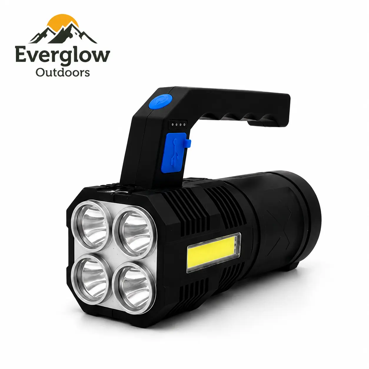 High Power LED Flashlight, USB Rechargeable Handheld Spotlight with 4 LED Bulbs & COB Side Light, 5 Modes, IPX4 Waterproof, 1200mAh Battery, Portable for Camping, Hiking, Fishing & Emergency Use, Led Lights