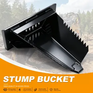 Stump Bucket Attachment for Mini Skid Steer, Heavy Duty Serrated Tree Stump Removal Bucket, Durable Steel Stump Digging Loader Bucket for Land Clearing, Yard Tree Root Removal & Construction Work