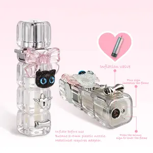 [Without Gas] Cute Cat Windproof Lighter, Adjustable, Inflatable, Rotatable, Pink Flame,Kitchen&Outdoor Tool, Practical and Elegant Gift for Girlfriends&Ladies, Including Exquisite Gift Box