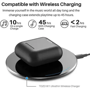 TOZO T6 True Wireless Earbuds Bluetooth 5.3 Headphones 50H Long Playtime, Wireless Charging Case, IPX8 Waterproof Stereo Earphones, Built-in Mic Calls, Headset Premium Deep Bass 32 Preset EQs via APP