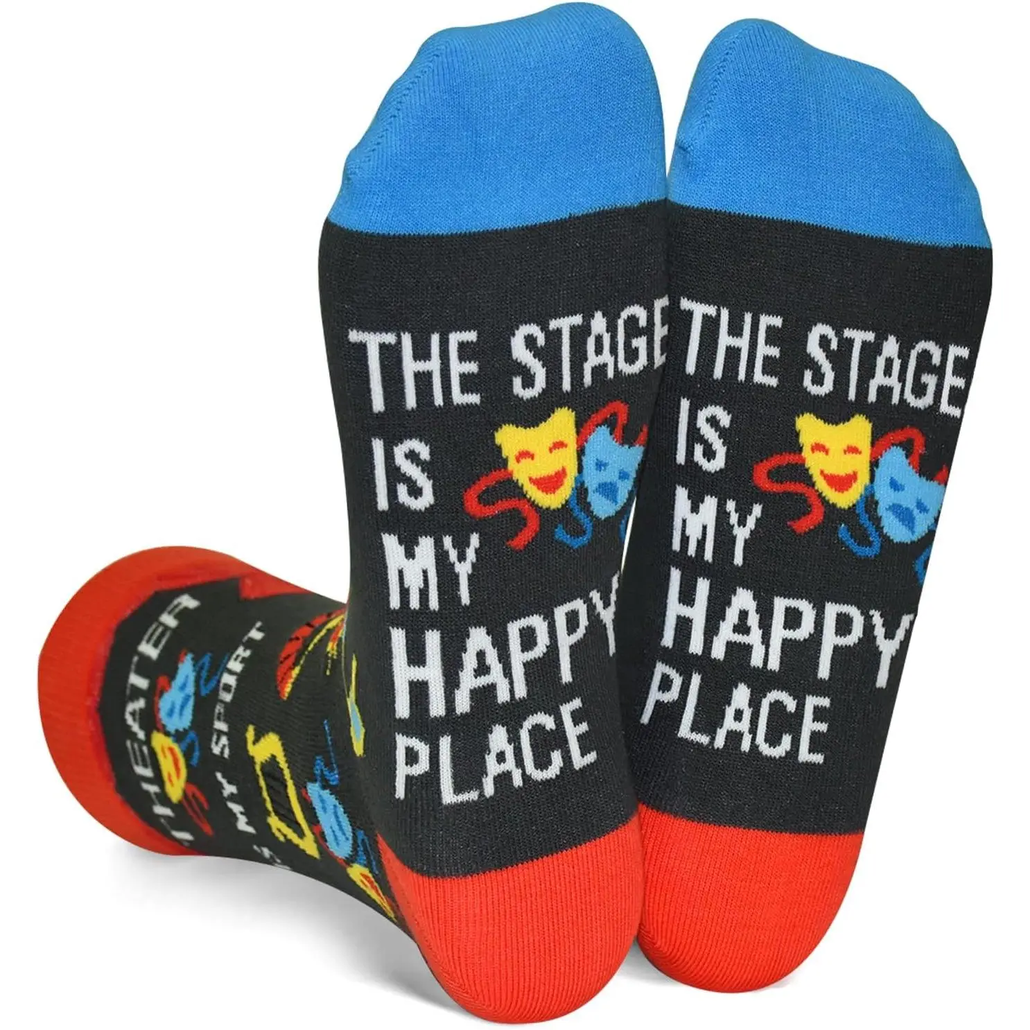 Novelty Menswear Crew Socks in a Colorful Musical Theatre Pattern, Seamless Cotton Blend, Funny Gift for an Actor or Teacher, Day, Mid, Dress Socks, Spandex Mix