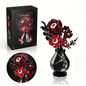 Gothic Eye Flower Building Set with Vase, Creepy Gothic Rose Bouquet, Dark Aesthetic Decor, Horror Desk Decor, Halloween Decoration, Brick Flower Kit, Gothic Room Decor, Unique Gift for Goth Girls, Horror Fans, Teens and Adults