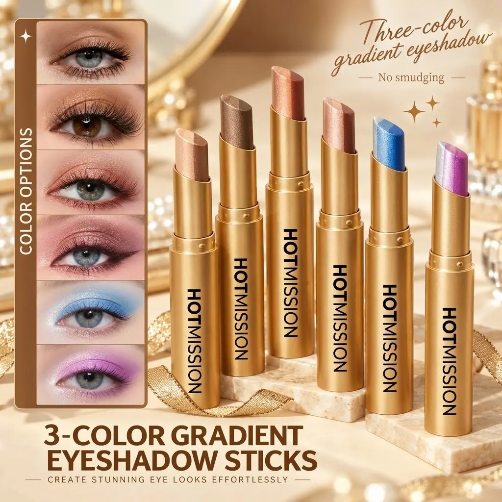 Multi-Buy Discounts-[Hotmission]-3-in-1 Easy Eyeshadow Stick for Beginners，Smudge-Proof in Seconds, One-Stroke Application，Creamy Shimmer Trio Eyeshadow Stick