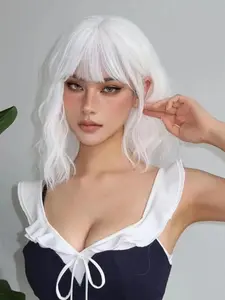 Short Curly Bob Wig with Bangs, 14 Inch Heat Resistant Fiber, Perfect for Holiday Parties, All Seasons Wear, Bob Hair Wig