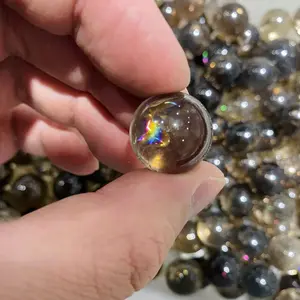 1count Natural crystal sphere small rainbow smokey quartz sphere