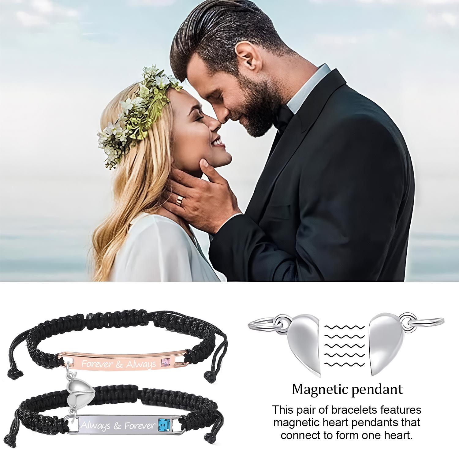 Adjustable Couple Bracelet Set, Heart Rate Bracelet, FashionBracelet for Couples, Daily Clothing Decor, Trendy All-match& Exquisite Jewelry for Birthday Love Gift, Heart Charm Bracelet