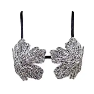 One Size Flowered Rhinestones Bra with Elegant Design and Sparkling Rhinestones for Special Occasions Costume Swimsuit Top Bottom Not Included