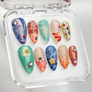 PG05 MuseMood | Ocean Carnival - 10PCS Handmade Press On Nails Reusable 3D Gel Fake Nails Acrylic Salon-Quality Long-Lasting