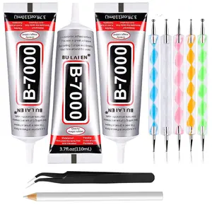 110ml/3.7 Fl Oz Multi-Purpose B6000 Adhesive, Clear Crafting Glue with Precision Dotting Pens, Wax Pencil & Tweezer Kit for Jewelry, DIY Projects & Art Creation