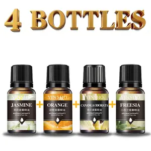 4pcs (Jasmine+Sweet Orange+Cananga odorata+Freesia) 10ML Aromatherapy Essential Oils, Humidifier Diffuser Stone Aromatherapy Scent Diffuser Car Air Freshener, Soothing Plant Oil Fragrance