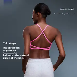 Women's Summer Thin Strap Beautiful Back Yoga Top, Yoga Bra Vest, Breathable Fitness Sports Underwear