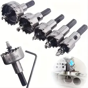 5Pcs 16-30mm 5/8-Inch to 1-3/16 Inch HSS Hole Saw Cutter, Drill Bits Set Heavy Duty Tool Kit for Stainless Steel, Aluminum Alloy, Plastic and Wood
