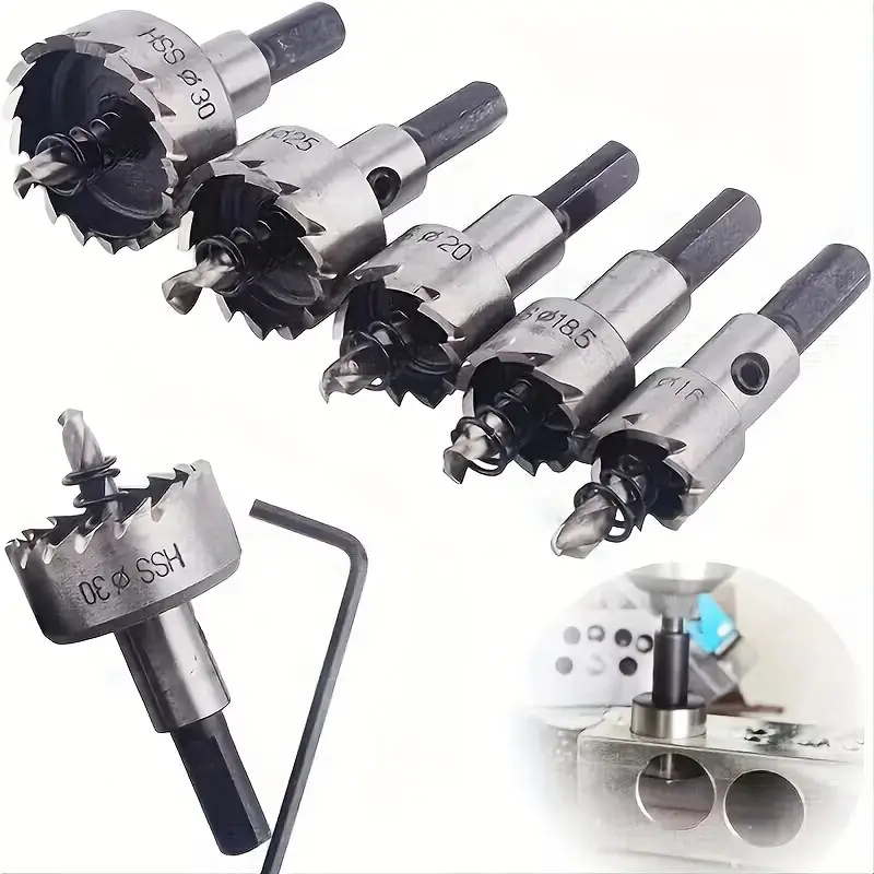 5Pcs 16-30mm 5/8-Inch to 1-3/16 Inch HSS Hole Saw Cutter, Drill Bits Set Heavy Duty Tool Kit for Stainless Steel, Aluminum Alloy, Plastic and Wood