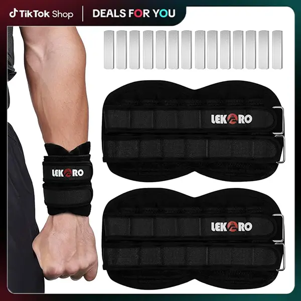 LEKARO Wrist-Ankle Weights, 11LB Pair Adjustable Wraps for Men and Women with Removable Steel Weight Plates, Breathable Nylon for Walking & Pilates, Workout Fitness Belt