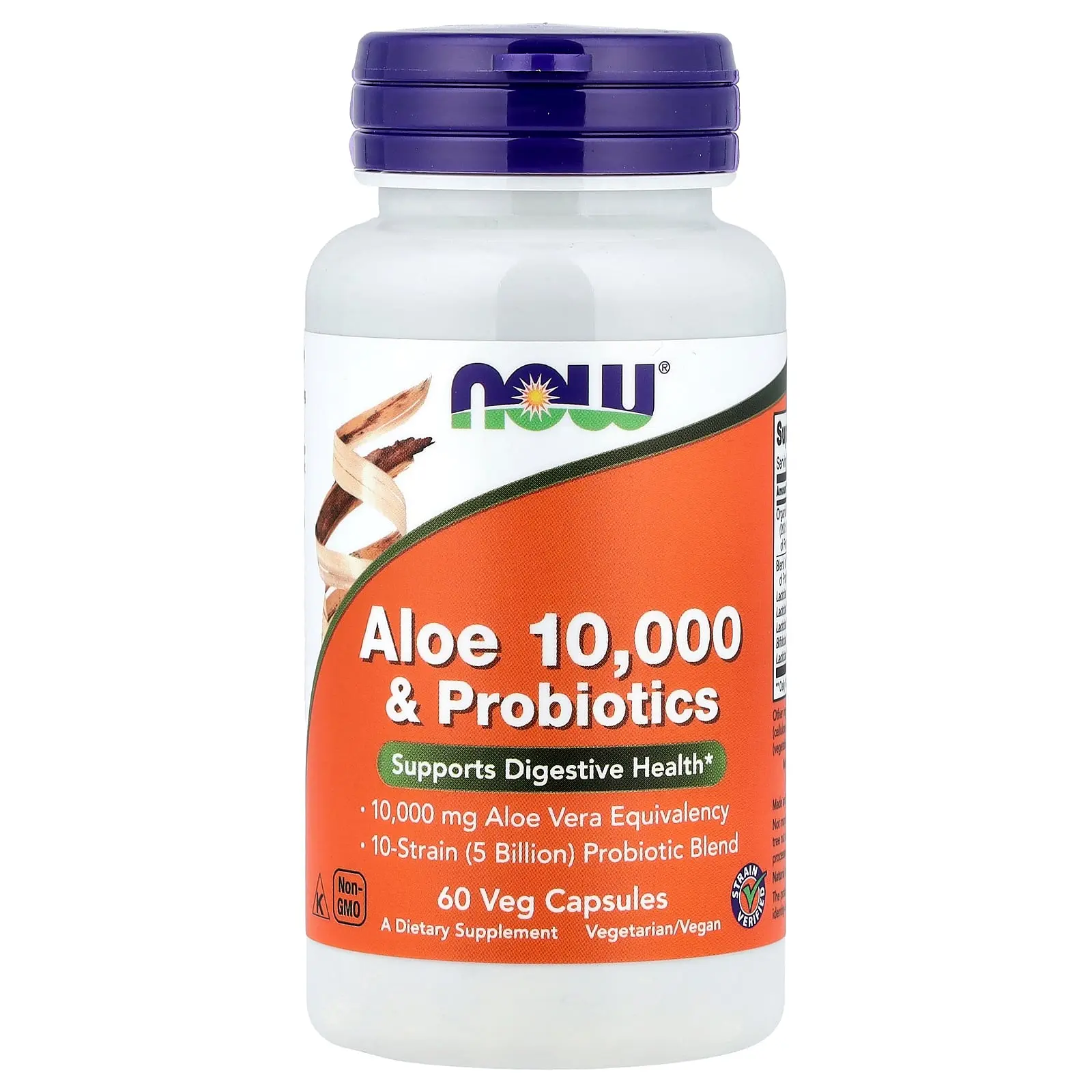 NOW Foods Aloe 10,000 & Probiotics, 60 Veg Capsules
