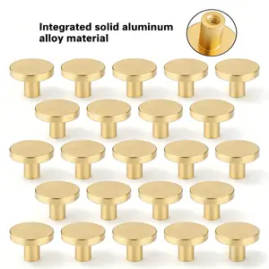 Golden Color Cabinet Handles Set of 10 or 20, Modern Round Design Aluminum Alloy Drawer Pulls, Easy Install for Kitchen, Wardrobe and Cabinetry