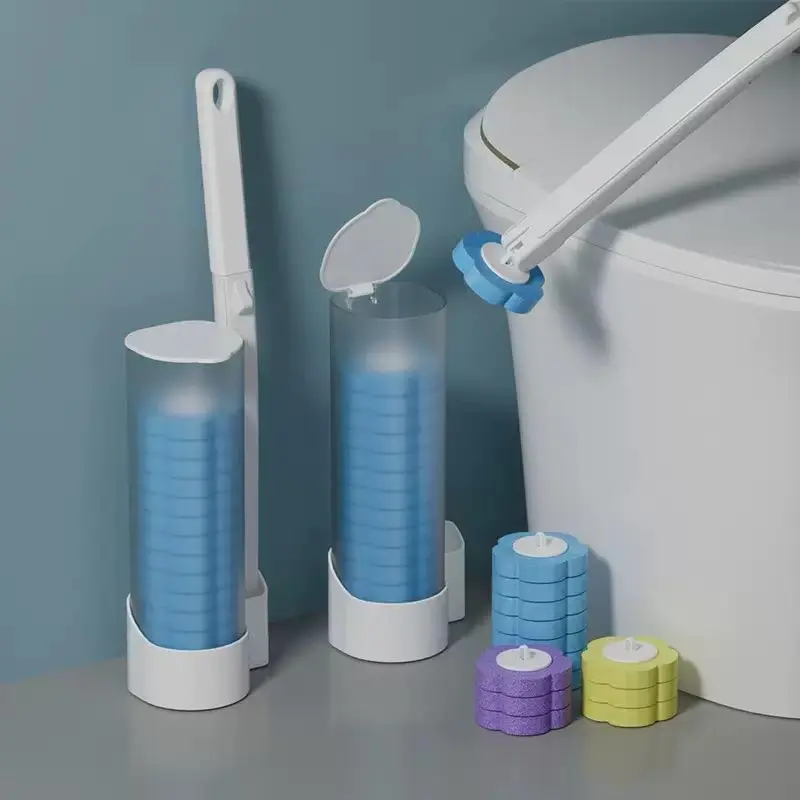 Wall Mount Disposable Toilet Bowl Wand Kit with Extra Long Handle, Single-Use Disinfect Sponge & Compatible Refills, Multi-Color Wand Holder, Ideal for Toilet, Sink, Bathtub, Drain Wash, Hygienic Bathroom Cleaning Supplies for Home Restroom