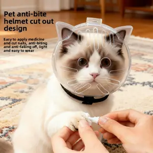 Cat headgear and paw cover set, preventing licking and biting. The spherical collar can prevent fighting and scratching. Pet space helmet, white ring. Cat lovers