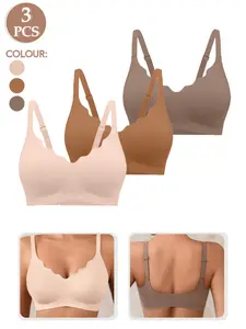 3Pcs Seamless High Support Scalloped Push Up Women's Underwear Jelly Bra Set, Comfortable, Stylish & Fit Medium Support Jelly Bras for Everyday Wear, Perfect for Layering & Casual, Ideal Gift for Her