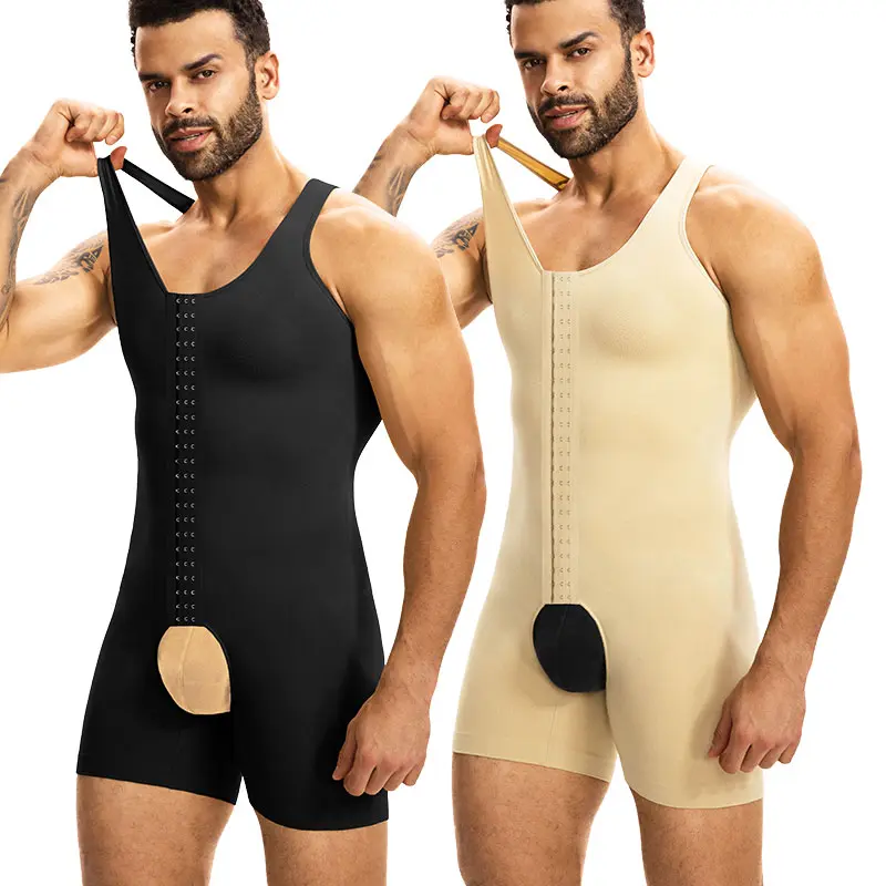 CATTIBOR Men's One Piece Bodysuit Shapewear With Open Crotch ,Men 360° Boneless Breathable Full Body Shaper Tummy Control Sleeveless Hook & Button Bodysuit ,Men Underwear For All Seasons