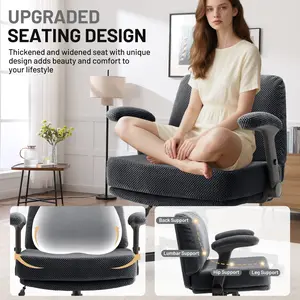 Cross Leg Chair with Flip Arms & Thick Cushion - Rolling Swivel Office Chair for Home Office, Wide Seat Fabric