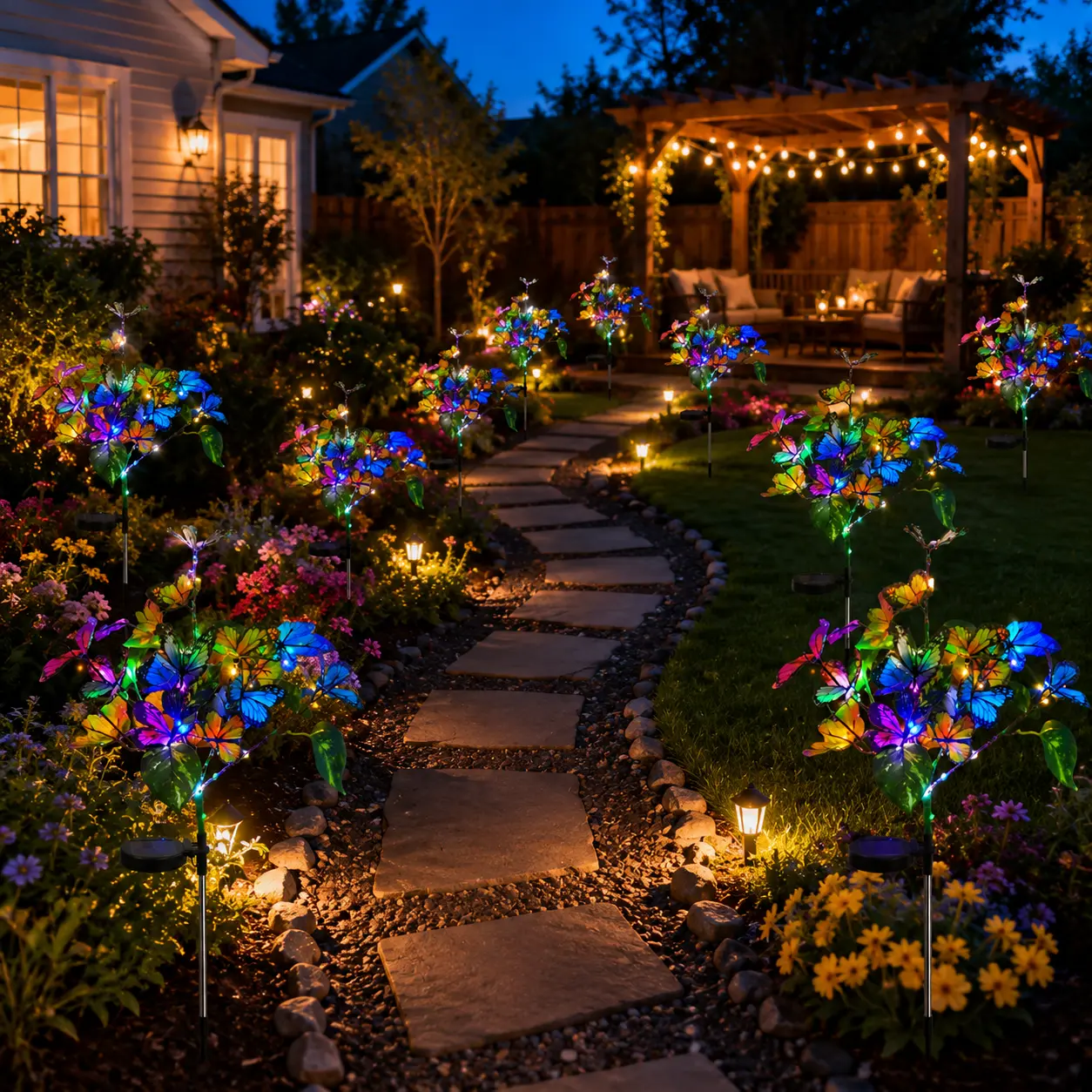 【DealsForYouDays】Outdoor Solar Colorful Lifelike Butterfly Garden Stake Set - 2/4/6 Pcs Waterproof Dusk-to-Dawn Auto Glow Garden Light Stakes, 130+ LEDs for Yard Pathway Lighting, Gift Ideas for Mom, Friends