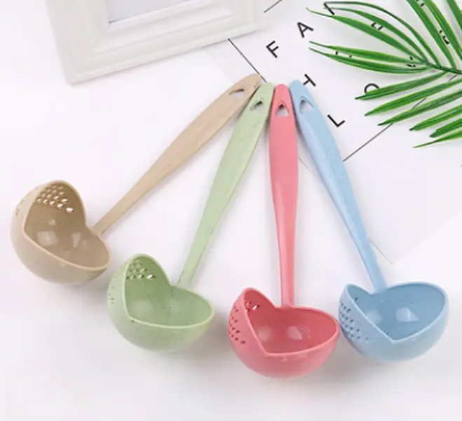 Long Handle Wheat Straw Soup Spoon With Strainer | Creative Spoon | Kitchen Utensil For Cooking And Serving Soup