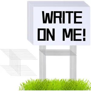 10 PACK 18 x 12 Inches Blank Yard Signs -  Corrugated Plastic Signs, Blank Yard Signs with Stakes for Gardens, Parks, Warnings, Fairs, Commercials, Garage  Signs, Advertising