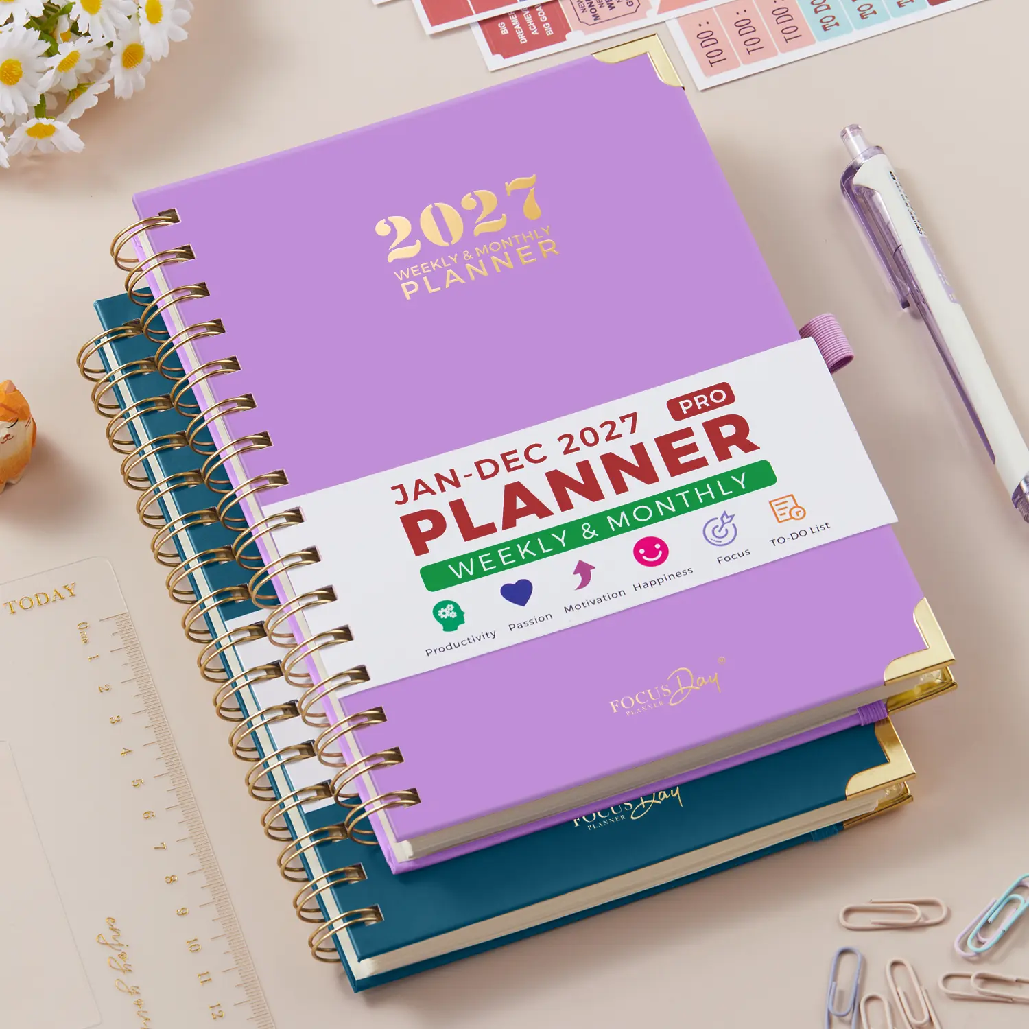 2027 Planner, Weekly and Monthly Calendar (January 2027 - December 2027), with Ruler | Monthly Tabs | 4 Stickers | Inner Pocket | Spiral Bound, 5.7" X 8.4", Appointment Book for Productivity & Goal