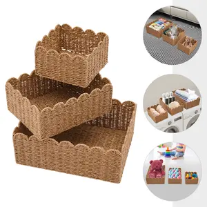 3Pcs Wicker Storage Basket – Large Capacity Household Organizer for Clothes, Miscellaneous Items, Snacks, Toys, and Kitchen Essentials  ，。