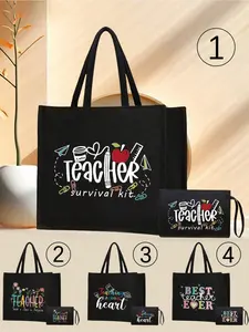 1/2pcs Large Capacity Tote Bag And Cosmetics Storage Set, "Blessed To Be Called Mom Grandma Great Grandma" Print Casual & Stylish,Shoulder Bag & Clutch Zipper Pouch For Women,College Dormitory Cosmetics Storage, Sports Event Decoration Bag