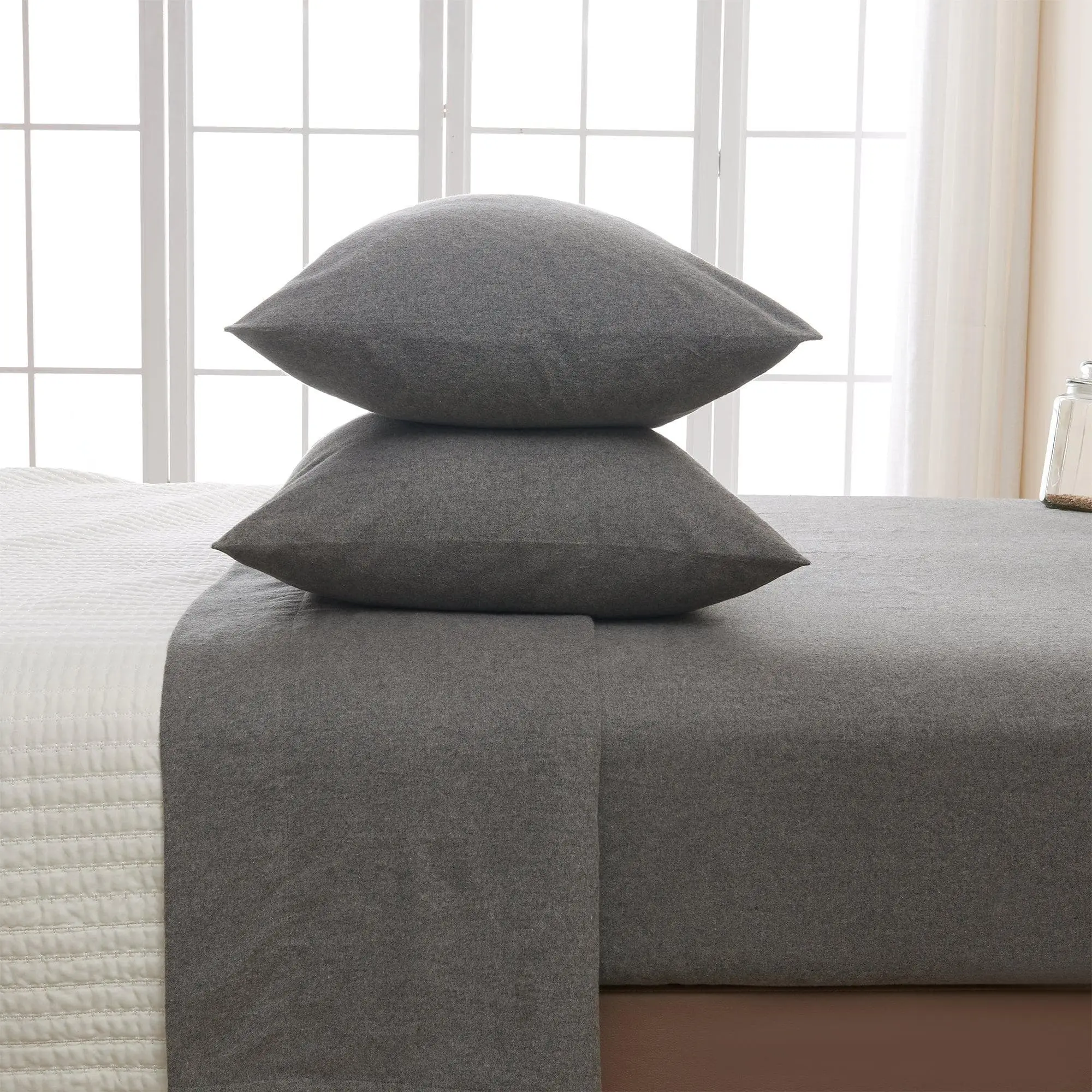 4 Piece Heathered Solid Cotton Blend Flannel Sheet Set - Anders Collection