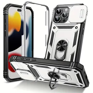 Heavy-Duty Shockproof Case with Built-in Ring Holder and Sliding Camera Cover, Compatible with Apple iPhone 16 Pro Max/16 Pro/16 Plus/16/15 Pro Max/15 Pro/15 Plus 14 13 12 11 XR XS Phone Cases, Shockproof Protective Cover
